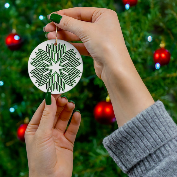 Nordic Green Snowflake Ceramic Ornament by Nature's Glow
