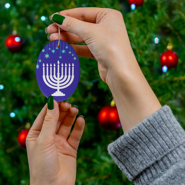 Menorah Hanukkah Ceramic Ornament by Nature's Glow