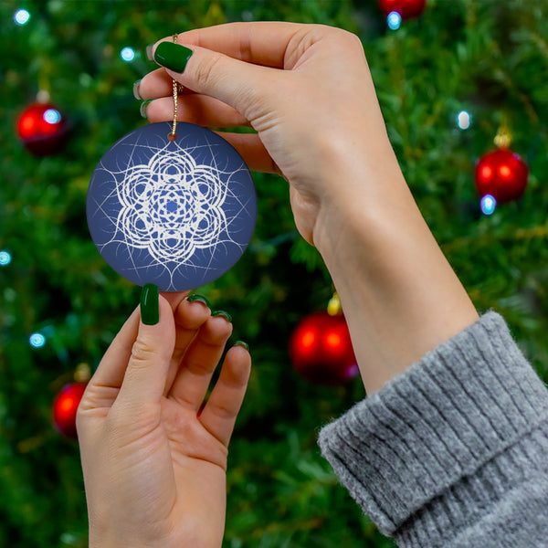Midnight Blue Scandia Snowflake Ceramic Ornament (Vinterunderland)