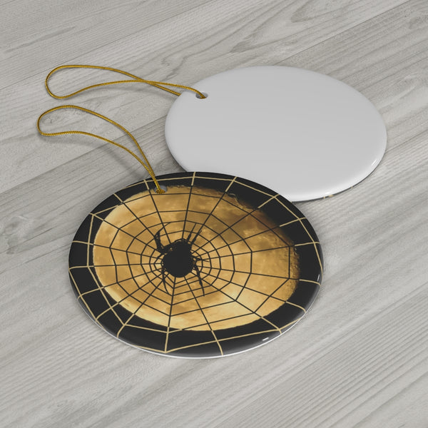 Halloween Spider Web in Moon Ceramic Ornament