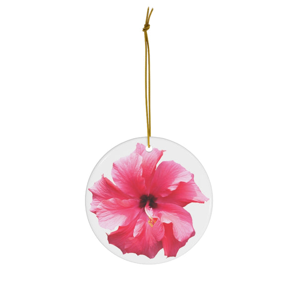 Pink Hibiscus Flower Ceramic Ornament