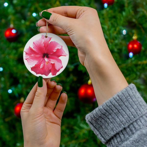 Pink Hibiscus Flower Ceramic Ornament