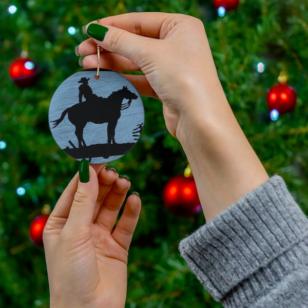 Cowboy Silhouette Ceramic Ornament
