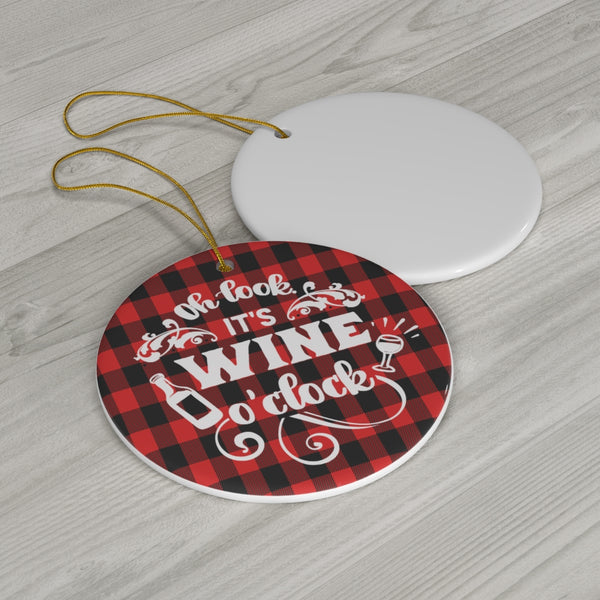 It's Wine O'Clock Red Plaid Ceramic Ornament by Nature's Glow
