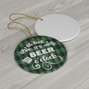 It's Beer O'Clock Green Plaid Ceramic Ornament by Nature's Glow