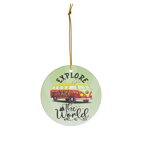 Explore the World Retro Camper Ceramic Ornament by Nature's Glow