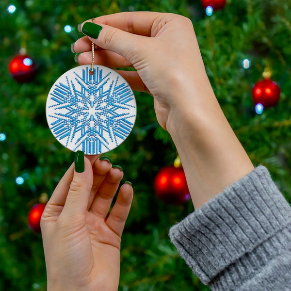 Nordic Blue Snowflake Ceramic Ornament by Nature's Glow
