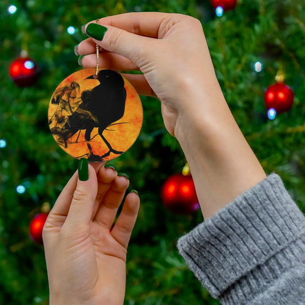 Halloween Raven Bird Ceramic Ornament