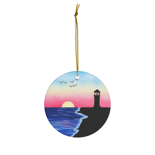 Sunset Lighthouse Ceramic Ornament by KolorfulKatie