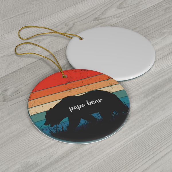 Retro Sunset Papa Bear Ceramic Ornament by Nature's Glow