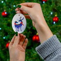 Blue Nordic Christmas Reindeer Ceramic Ornament by Nature's Glow