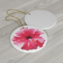 Pink Hibiscus Flower Ceramic Ornament