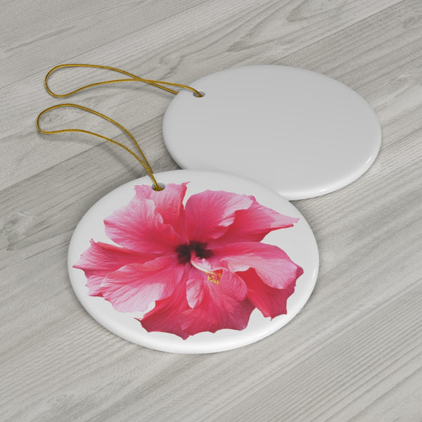 Pink Hibiscus Flower Ceramic Ornament