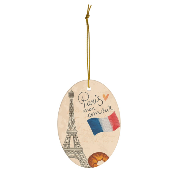 Paris Mon Amour Ceramic Ornament, Eiffel Tower France