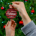 Merry Christmas Red Plaid Ceramic Ornament by Nature's Glow