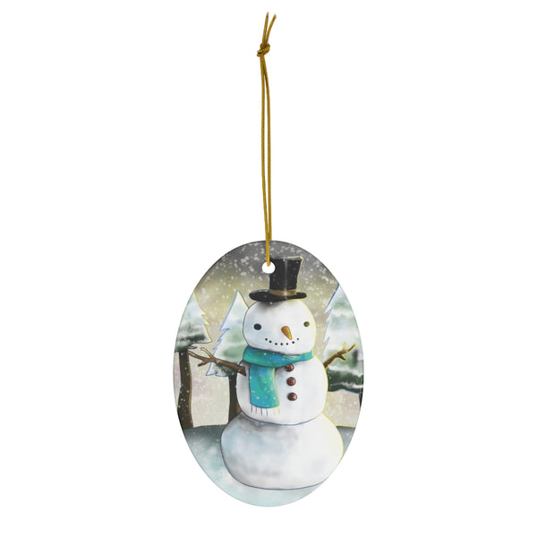 Winter Snowman Ceramic Ornament