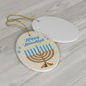 Happy Hanukkah Menorah Ceramic Ornament by Nature's Glow