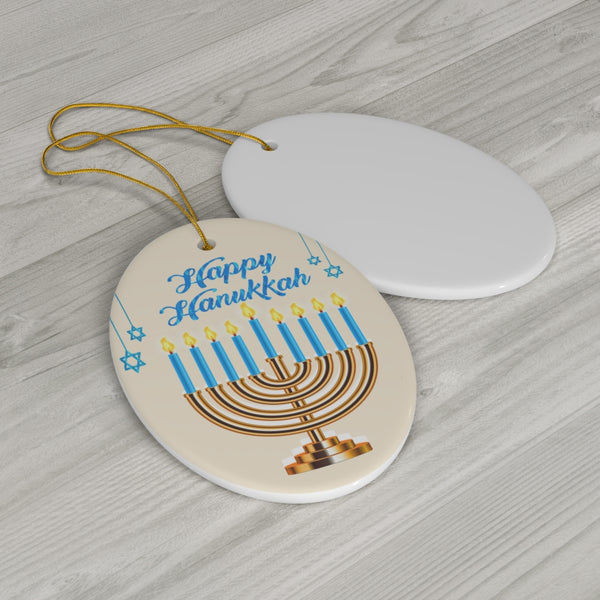 Happy Hanukkah Menorah Ceramic Ornament by Nature's Glow