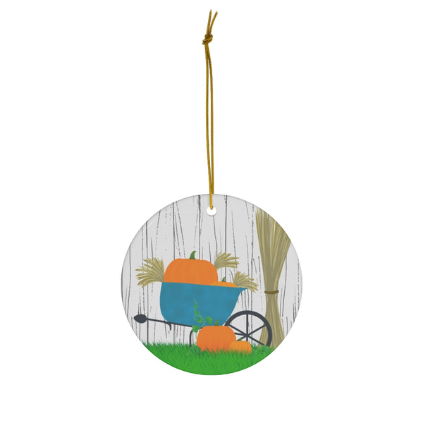 Autumn Wheelbarrow Ceramic Ornament by KolorfulKatie