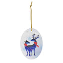 Blue Nordic Christmas Reindeer Ceramic Ornament by Nature's Glow