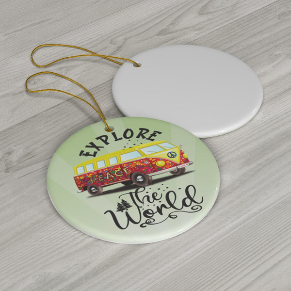 Explore the World Retro Camper Ceramic Ornament by Nature's Glow