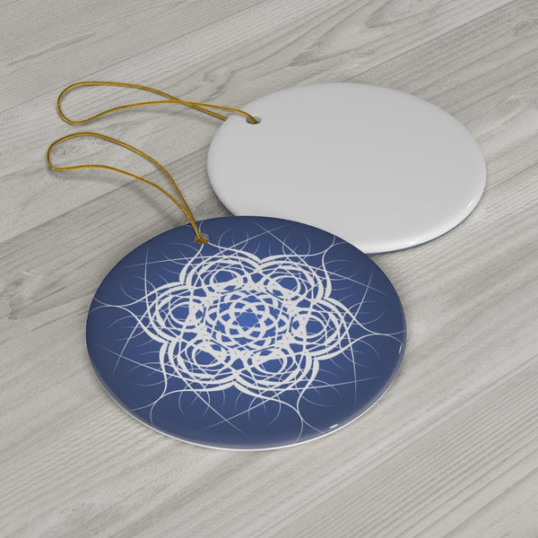 Midnight Blue Scandia Snowflake Ceramic Ornament (Vinterunderland)