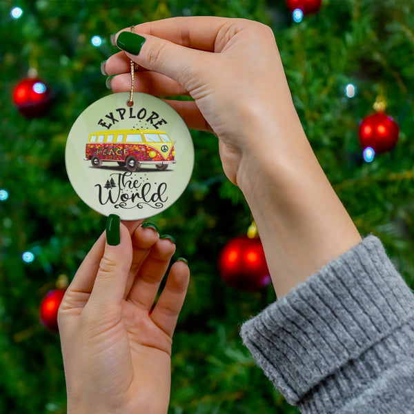 Explore the World Retro Camper Ceramic Ornament by Nature's Glow