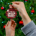 Elfing Merry Christmas Red Plaid Ceramic Ornament by Nature's Glow