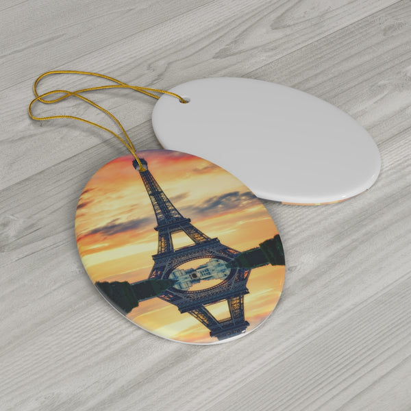 Eiffel Tower Sunset Reflection in Paris Ceramic Ornaments