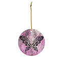 Butterfly Silhouette on Pink Watercolor Ceramic Ornament by Nature's Glow