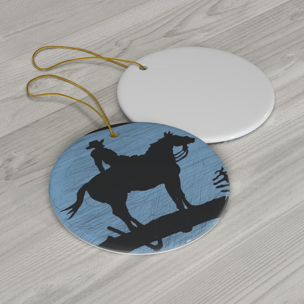 Cowboy Silhouette Ceramic Ornament