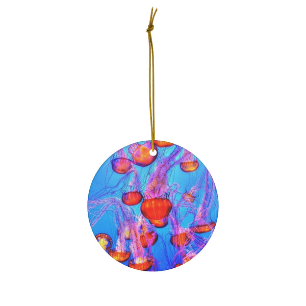 Neon Jellyfish Ceramic Ornament