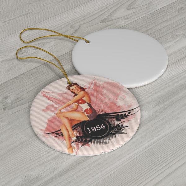 Vintage Pin Up Model in Tropical Bathing Suit Ceramic Ornament