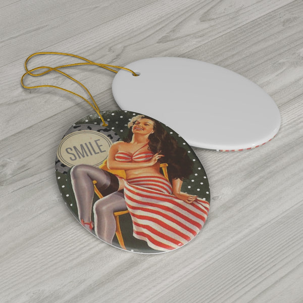 Vintage Pin Up Model with Smile Ceramic Ornament