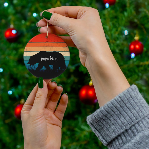 Retro Sunset Papa Bear Ceramic Ornament by Nature's Glow