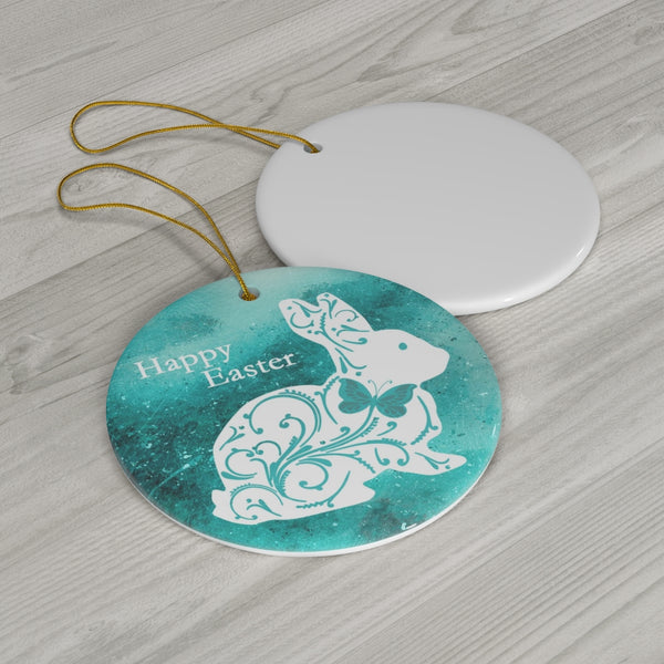 Happy Easter Bunny Ceramic Ornament by Nature's Glow
