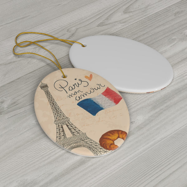 Paris Mon Amour Ceramic Ornament, Eiffel Tower France