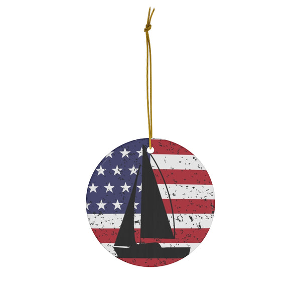 Patriotic Sailboat Flag Ceramic Ornament by Nature's Glow