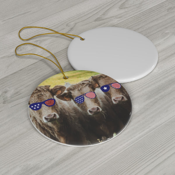 Patriotic Cows Ceramic Ornament by Nature's Glow