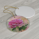 Pink Rose on Rose Ceramic Ornament