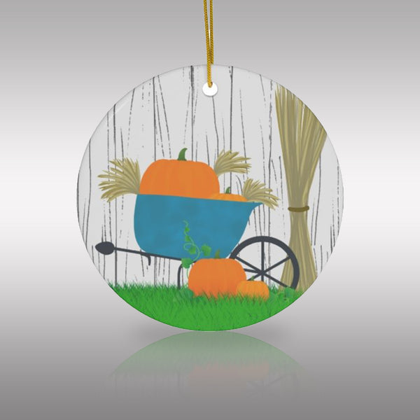Autumn Wheelbarrow Ceramic Ornament by KolorfulKatie