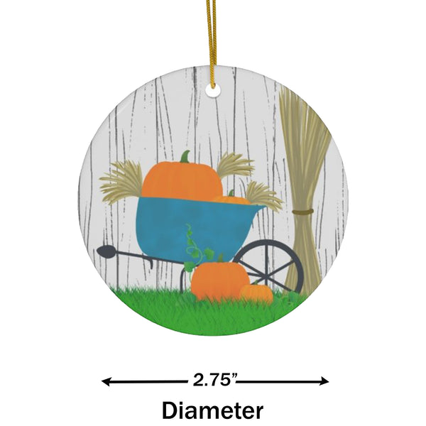 Autumn Wheelbarrow Ceramic Ornament by KolorfulKatie