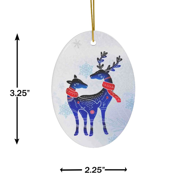 Blue Nordic Christmas Reindeer Ceramic Ornament by Nature's Glow