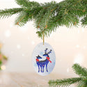 Blue Nordic Christmas Reindeer Ceramic Ornament by Nature's Glow