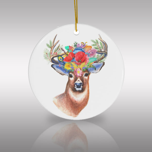 Boho Deer Ceramic Ornament