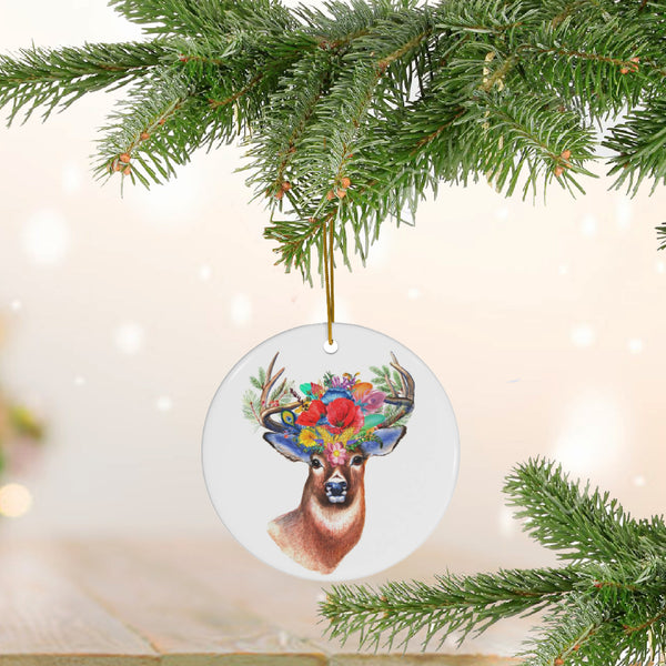 Boho Deer Ceramic Ornament