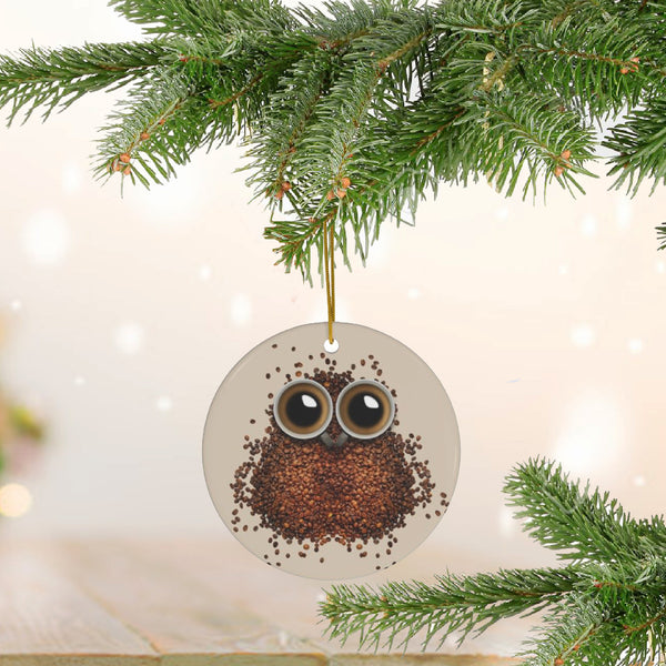 Coffee Bean Owl Ceramic Ornament