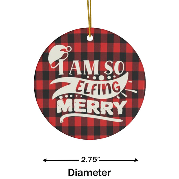 Elfing Merry Christmas Red Plaid Ceramic Ornament by Nature's Glow