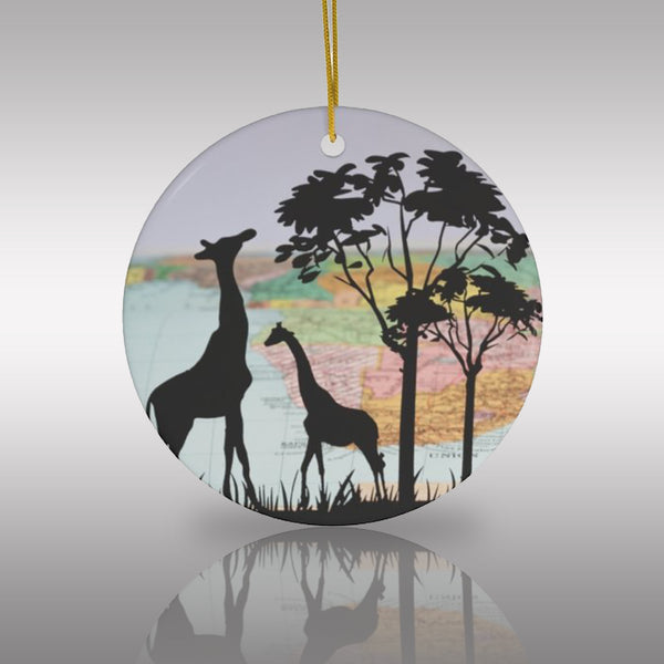 Giraffes in African Savannah Ceramic Ornament
