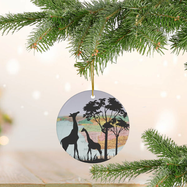 Giraffes in African Savannah Ceramic Ornament